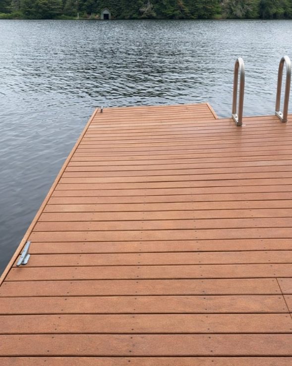 The same dock after cleaning, warm wood colour back